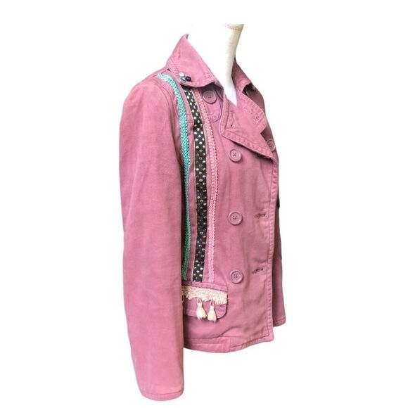 AEO AMERICAN EAGLE DUSTY ROSE VELVETEEN TASSEL EMBELLISHED OOAK PEACOAT SIZE S - Picture 8 of 12